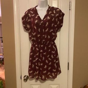 Mimi Chica Horse Pattern Dress Brick Red Size Small